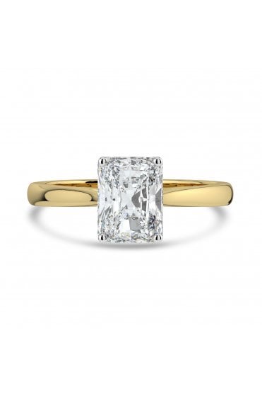 Platinum & 18ct Yellow Gold Single Stone Ring Diamond Cut Radiant 1.00ct
