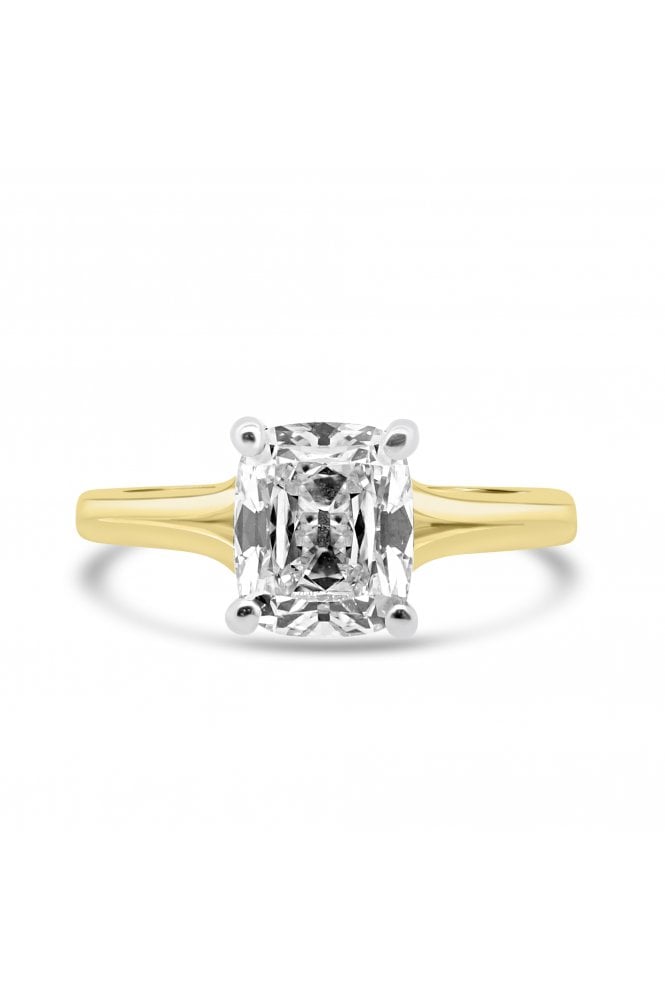Platinum & 18ct Yellow Gold Single Stone Split Shoulder Ring Cushion Old Cut 1.51ct