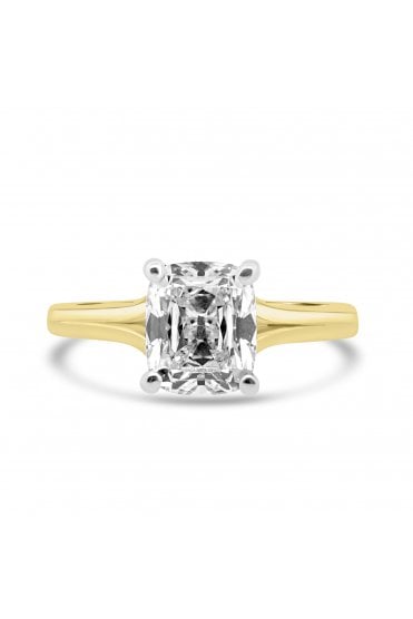 Platinum & 18ct Yellow Gold Single Stone Split Shoulder Ring Cushion Old Cut 1.51ct