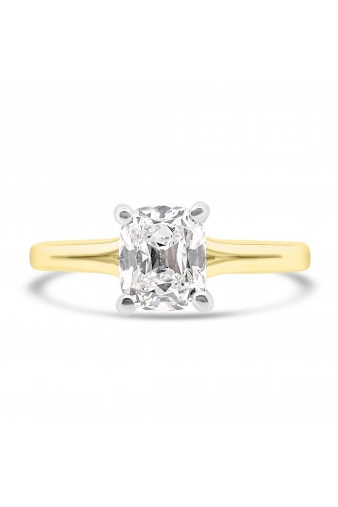 Platinum & 18ct Yellow Gold Single Stone Split Shoulder Ring Diamond Cut Cushion Old Cut 1.01ct