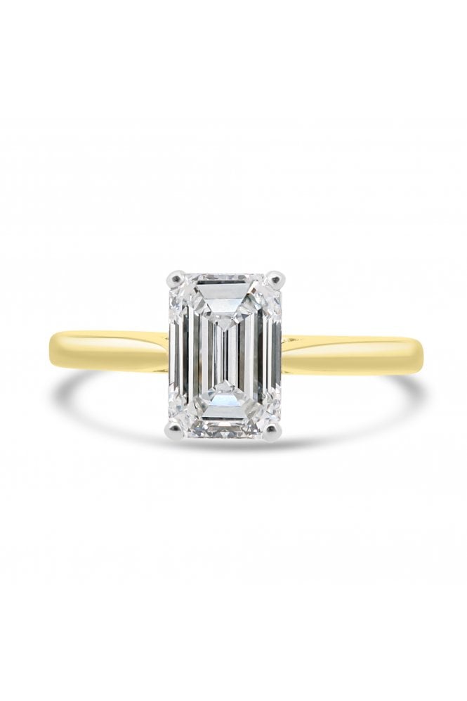 Platinum & 18ct Yellow Gold Single Stone with Diamond  Bridge Under Head Ring Emerald Cut 1.23ct