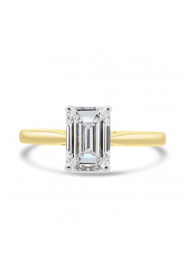 Platinum & 18ct Yellow Gold Single Stone with Diamond  Bridge Under Head Ring Emerald Cut 1.23ct