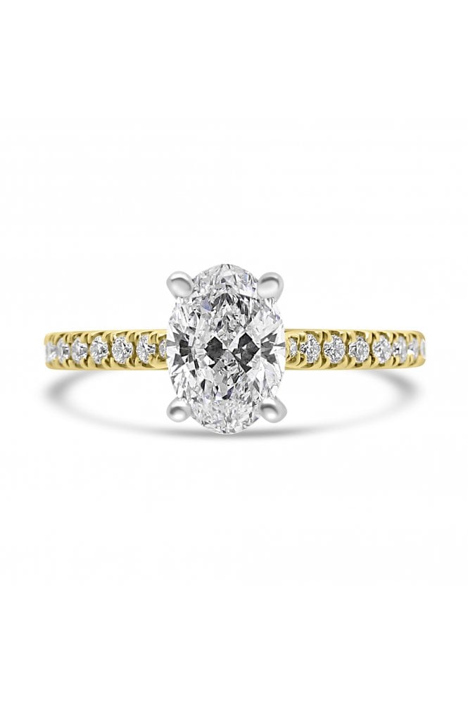 Platinum & 18ct Yellow Gold Single Stone with Diamond Shoulder Ring Oval 1.22ct & Round Brilliant 0.18ct