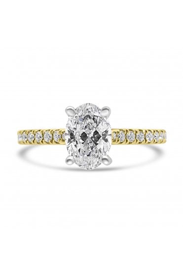 Platinum & 18ct Yellow Gold Single Stone with Diamond Shoulder Ring Oval 1.22ct & Round Brilliant 0.18ct