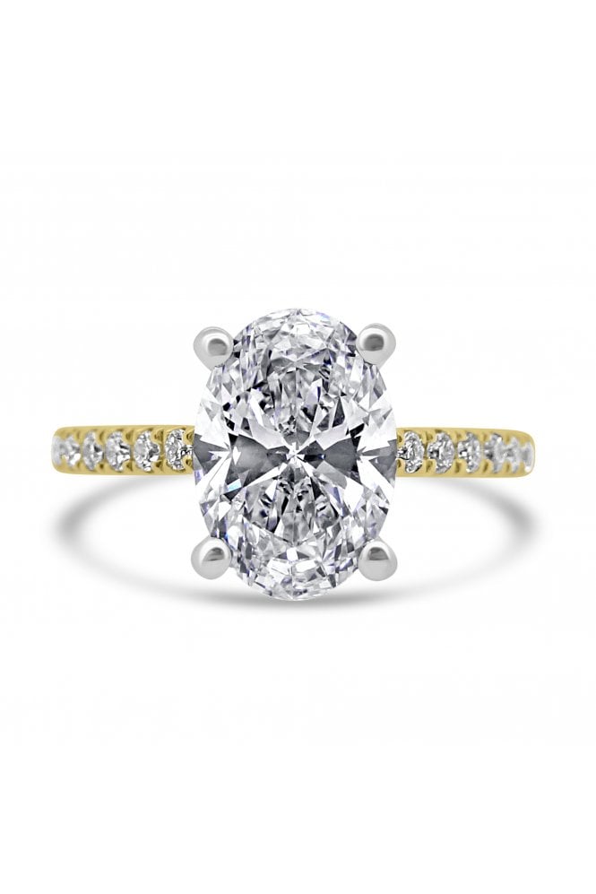 Platinum & 18ct Yellow Gold Single Stone with Diamond Shoulder Ring Oval 2.01ct & Round Brilliant 0.18ct