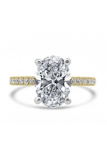Platinum & 18ct Yellow Gold Single Stone with Diamond Shoulder Ring Oval 2.01ct & Round Brilliant 0.18ct