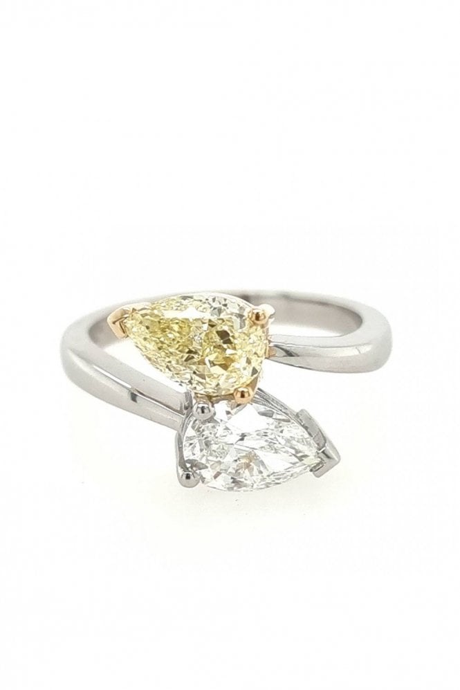 Platinum 2 Stone Diamond Ring Platinum and 18ct Yellow Gold Claw Set
