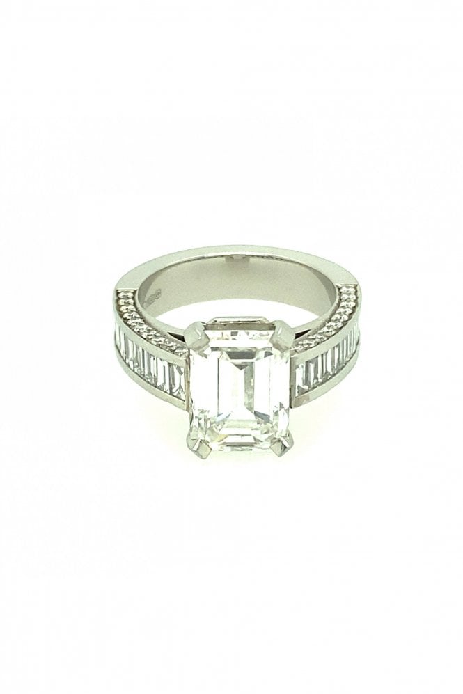 Platinum 3.99ct Emerald Cut Centre Diamond Ring With 1.42ct Total Diamond Shoulder Set