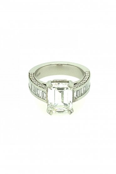 Platinum 3.99ct Emerald Cut Centre Diamond Ring With 1.42ct Total Diamond Shoulder Set