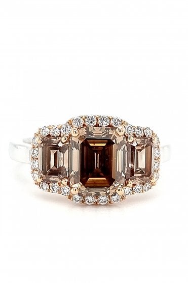 Platinum 3 Stone Chocolate Brown Diamond Ring 18ct Rose Gold Claw Set