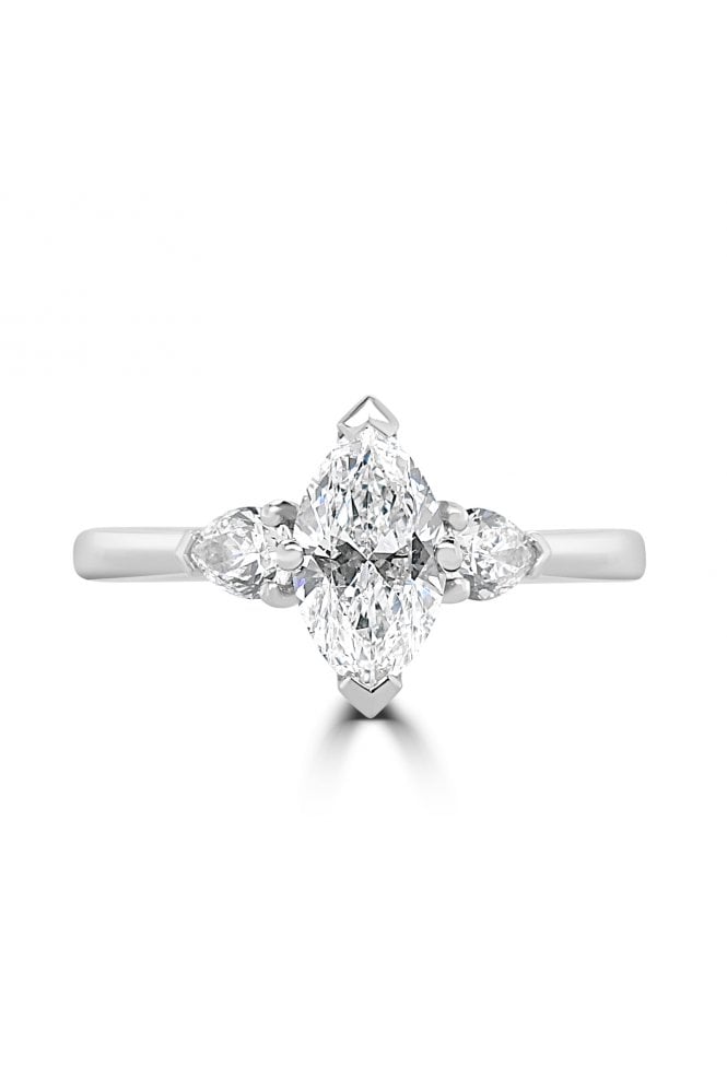 Platinum 3 Stone Diamond Ring Marquise 0.70ct & Pear 0.32ct
