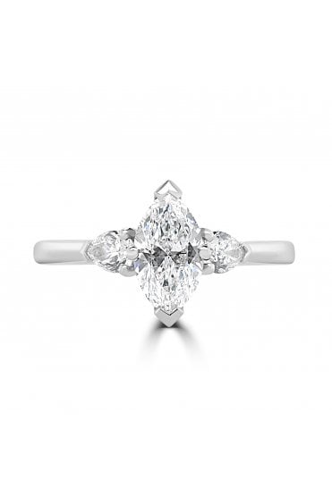 Platinum 3 Stone Diamond Ring Marquise 0.70ct & Pear 0.32ct