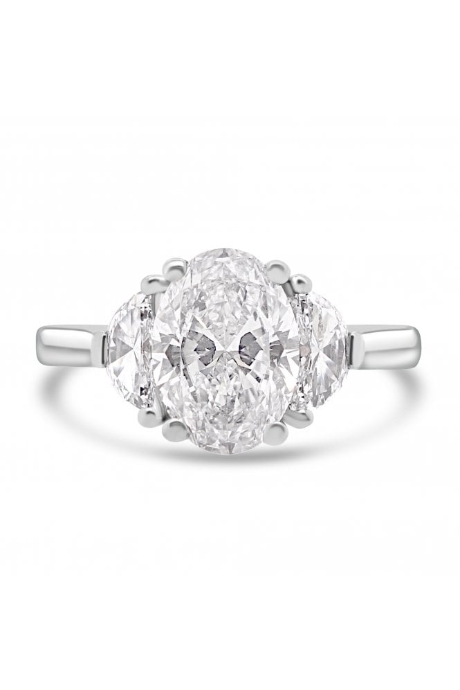 Platinum 3 Stone Diamond Ring Oval 1.51ct & Half Moon 0.33ct