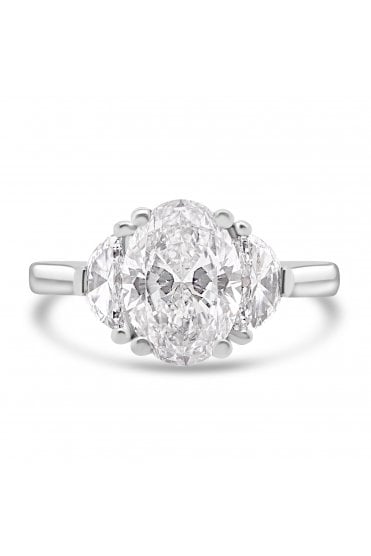Platinum 3 Stone Diamond Ring Oval 1.51ct & Half Moon 0.33ct