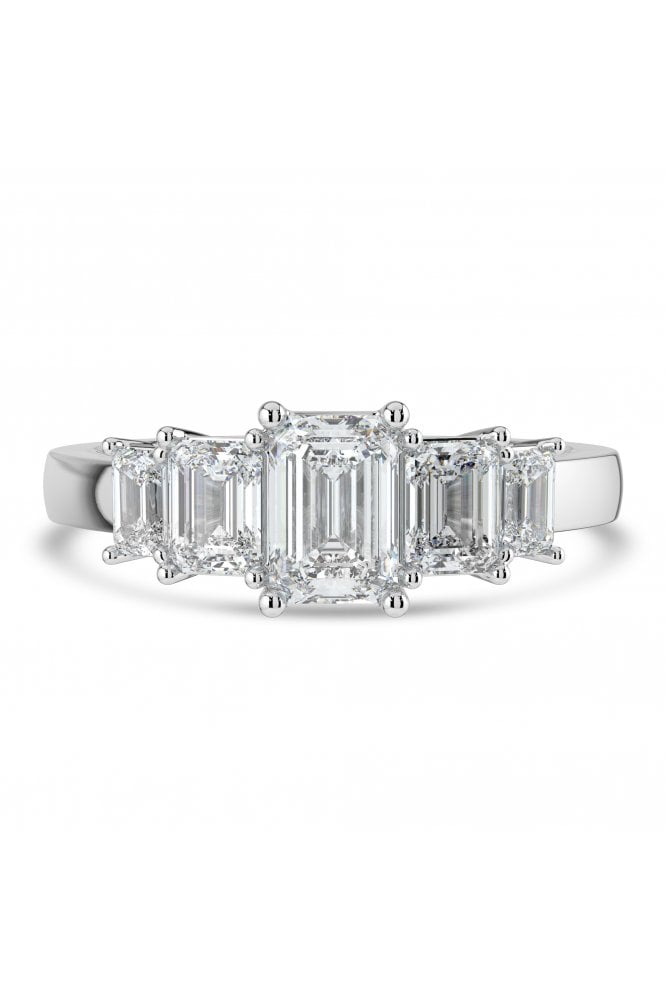 Platinum 5 Stone Diamond Ring Emerald Cut 2.32ct