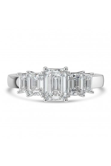 Platinum 5 Stone Diamond Ring Emerald Cut 2.32ct