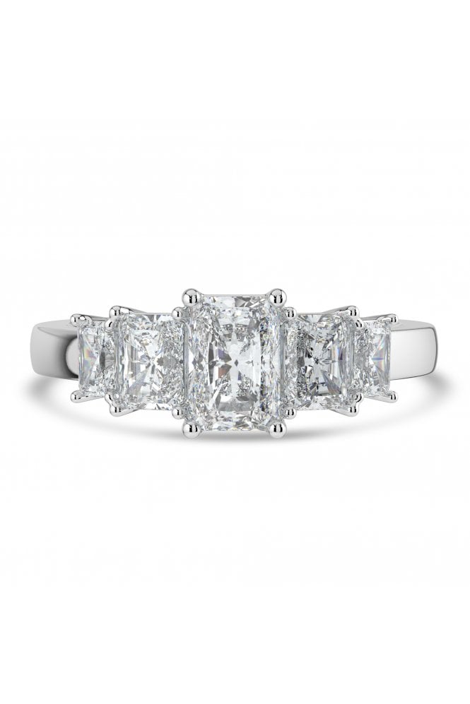 Platinum 5 Stone Diamond Ring Radiant 1.62ct