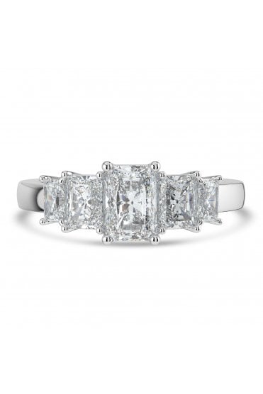 Platinum 5 Stone Diamond Ring Radiant 1.62ct
