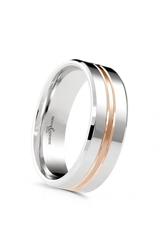 Brown & Newirth Platinum and 18ct Rose Gold 6mm Band Ring MX7128 6.0 PL18
