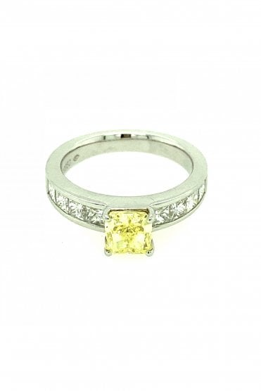 Platinum Champagne Diamond Ring Claw & Channel Set