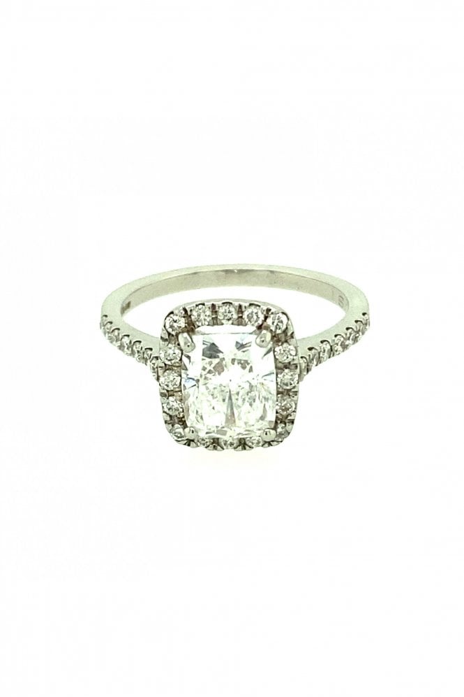 Platinum Diamond Cluster Halo & Shoulder Ring Centre Stone 1.81ct Cushion Cut