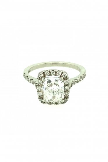 Platinum Diamond Cluster Halo & Shoulder Ring Centre Stone 1.81ct Cushion Cut