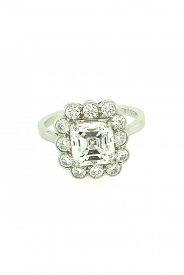 Platinum Diamond Cluster Ring Centre 2.00ct Asscher Cut