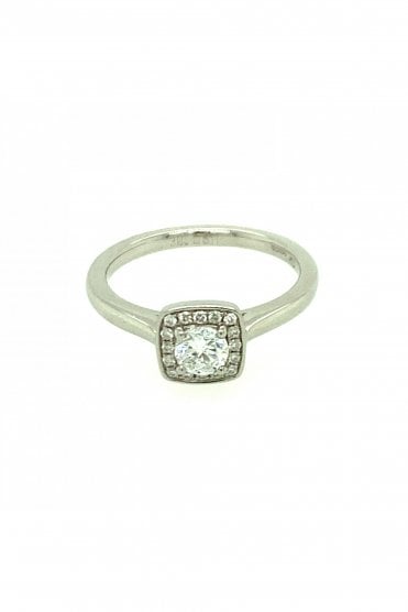 Platinum Diamond Cluster Ring Claw & Channel Square Set Halo