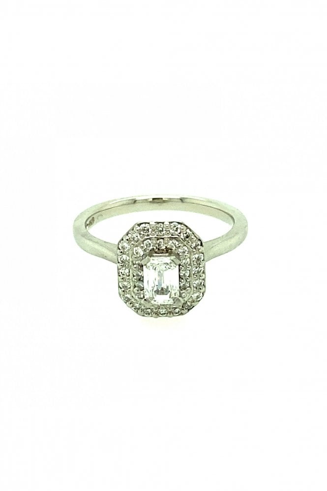 Platinum Diamond Cluster Ring Emerald Cut 0.48ct