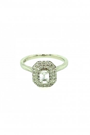 Platinum Diamond Cluster Ring Emerald Cut 0.48ct