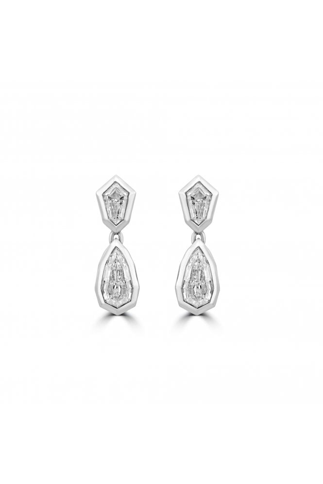 Platinum Diamond Drop Earrings Platinum Rub-over Set