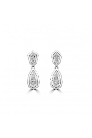 Platinum Diamond Drop Earrings Platinum Rub-over Set