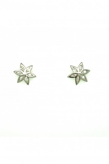 Platinum Diamond Flower Stud Earrings  Channel Set Round Brilliant 0.18ct