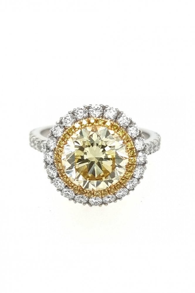 Platinum Diamond Halo Cluster Ring Natural Fancy Yellow Centre Diamond