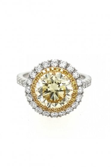 Platinum Diamond Halo Cluster Ring Natural Fancy Yellow Centre Diamond