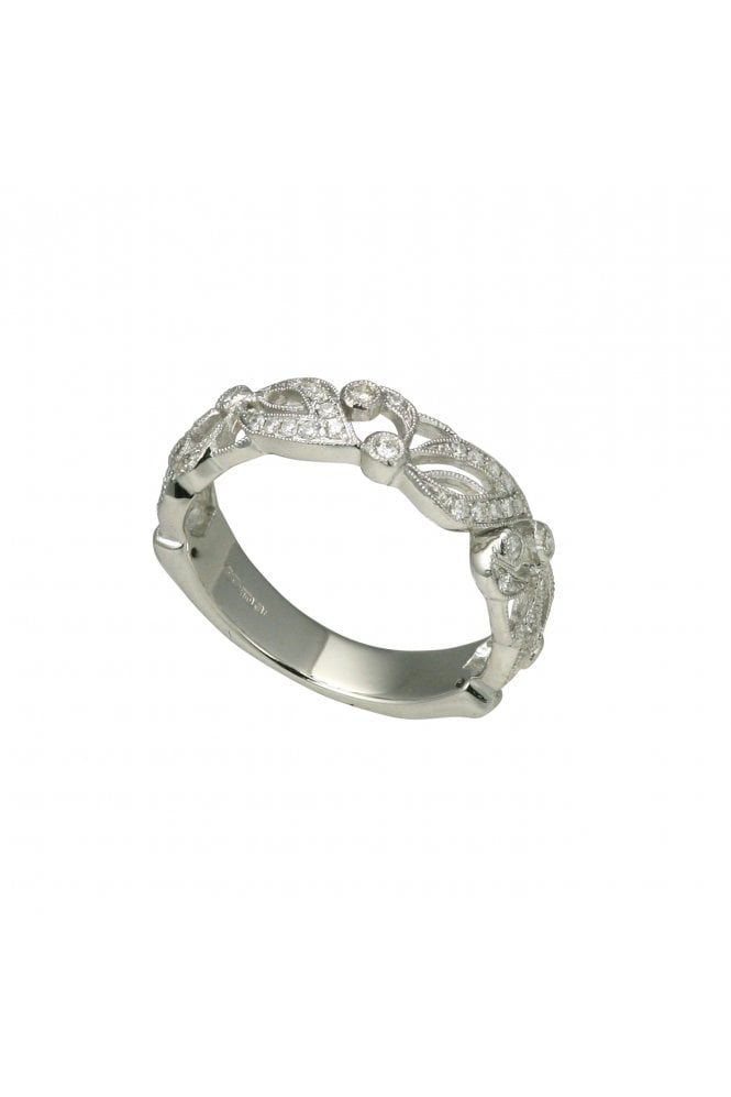Platinum Diamond Leaf Band Ring Platinum Pavé and Rub-over Set