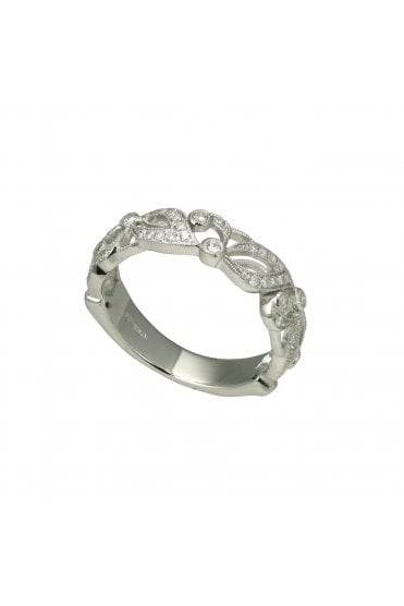 Platinum Diamond Leaf Band Ring Platinum Pavé and Rub-over Set