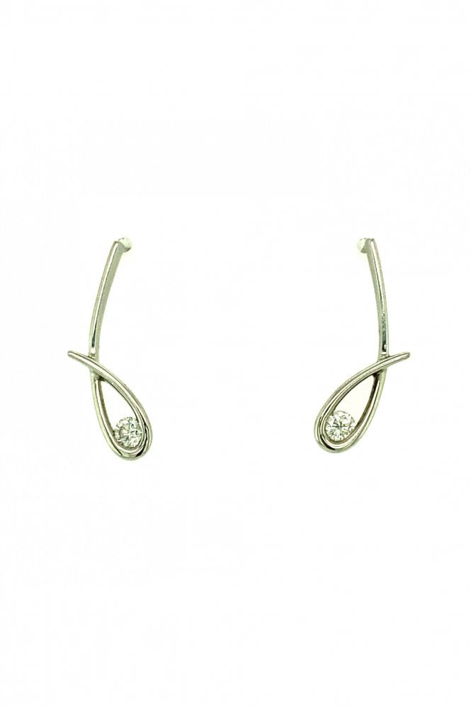 Platinum Diamond Oval Drop Earrings  Rubover Set 0.20ct Round Brilliant