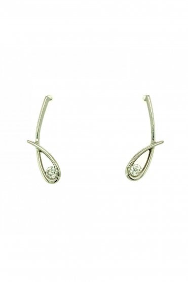 Platinum Diamond Oval Drop Earrings  Rubover Set 0.20ct Round Brilliant