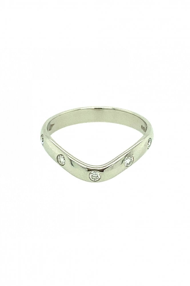 Platinum Diamond Ring Curved Design Rubover Set 0.14ct Round Brilliant