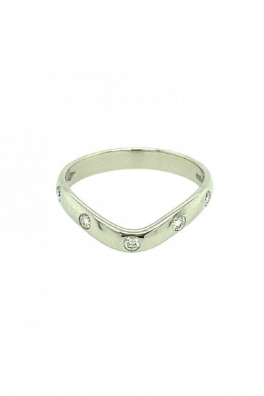 Platinum Diamond Ring Curved Design Rubover Set 0.14ct Round Brilliant