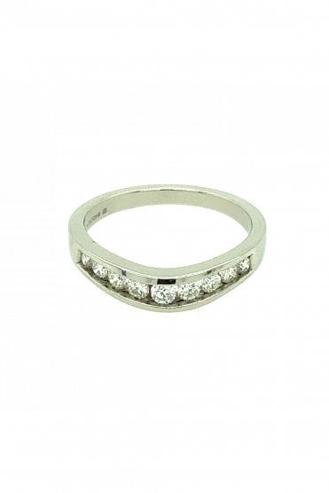 Platinum Diamond Ring Half Eternity Wave Design Channel Set Diamond Cut Round Brilliant Graduating