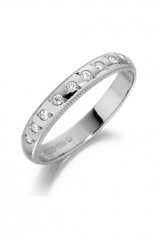Platinum Diamond Ring With Milgrain Edge Rubbed Over Set 0.09ct Round Brilliant