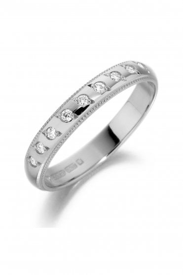 Platinum Diamond Ring With Milgrain Edge Rubbed Over Set 0.09ct Round Brilliant