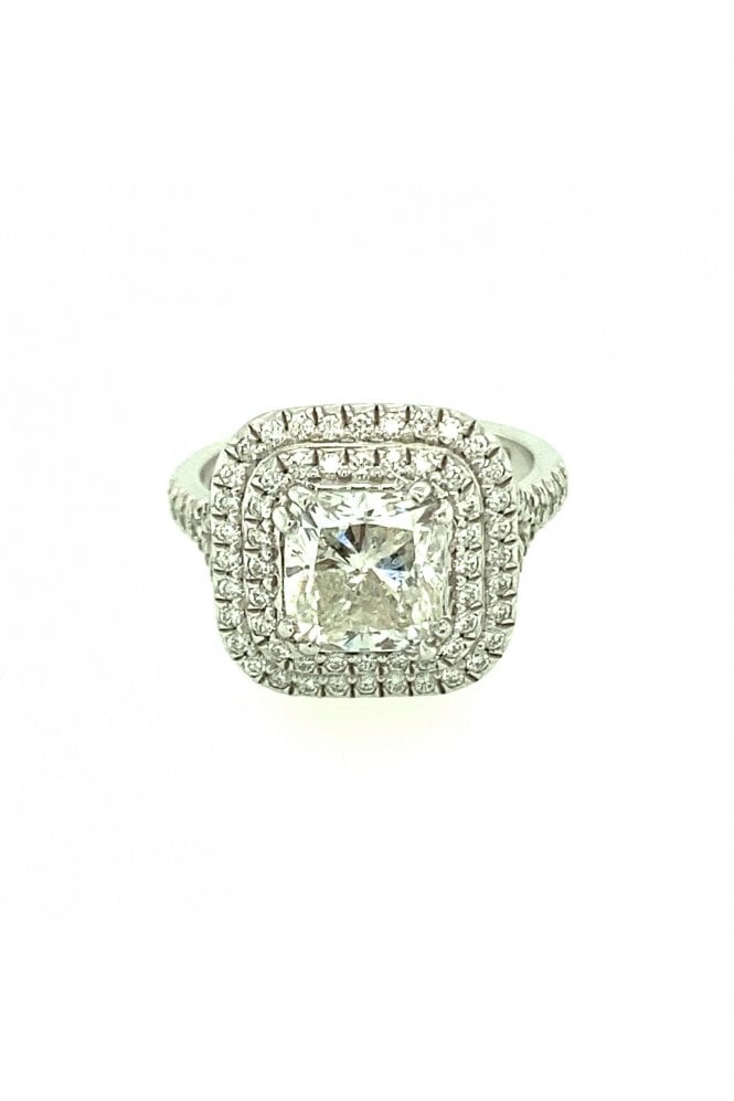 Platinum Diamond Stepped Halo Ring Centre Stone 2.32ct Cushion Cut