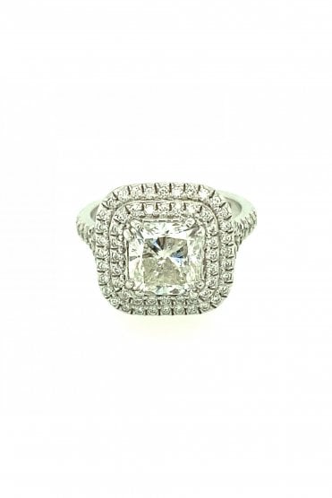 Platinum Diamond Stepped Halo Ring Centre Stone 2.32ct Cushion Cut
