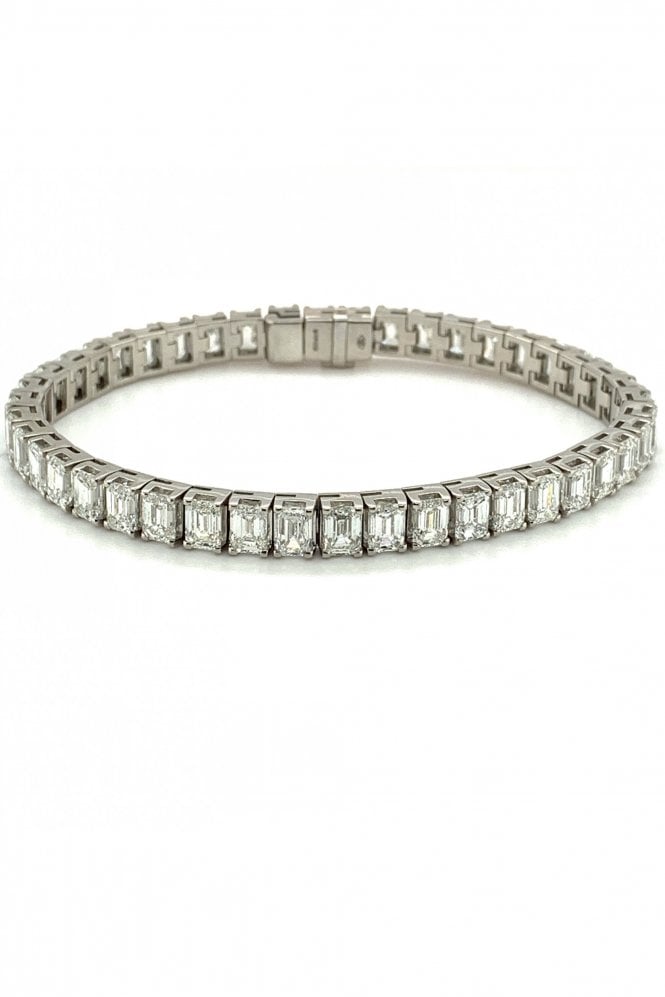 Platinum Diamond Tennis Bracelet Emerald Cut, Platinum Claw Set