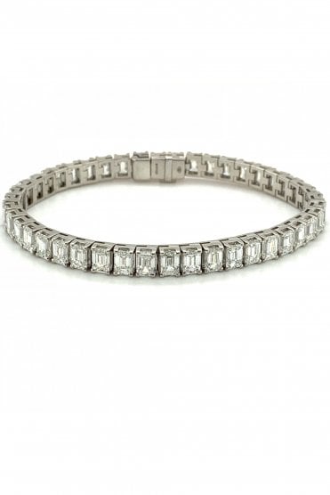 Platinum Diamond Tennis Bracelet Emerald Cut, Platinum Claw Set