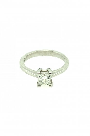 Platinum Emerald Cut Diamond Ring Claw Set Diamond Weight 0.15ct