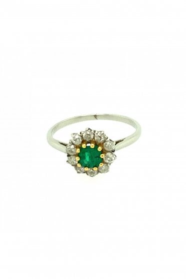 Platinum Emerald Diamond Cluster Ring